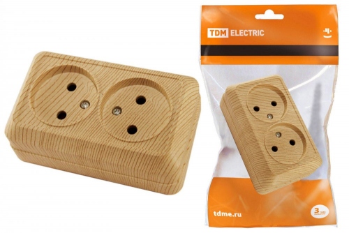 SQ1801-0412 Розетка двойная 2П открытой установки IP20 10А 250В (керамика) сосна "Ладога" TDM