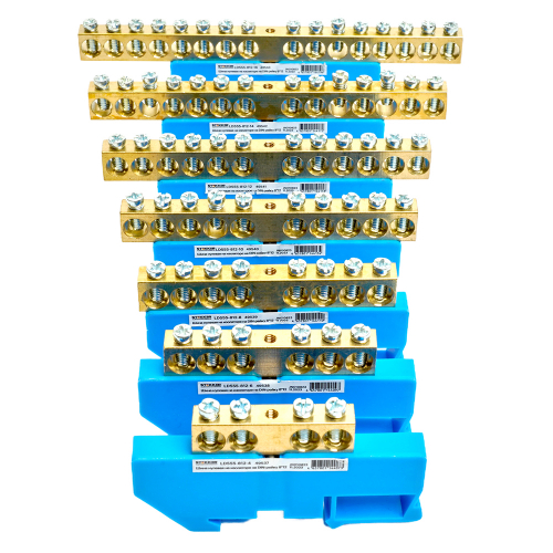 Шина"N" на изоляторе STEKKER 8*12 на DIN-рейку 6 выводов, синий, LD555-812-6 49538 в г. Санкт-Петербург  фото 4