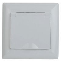 Б0053657 Розетка 1-м СП Solo 4-203-01 16А 250В IP20 2P+E Schuko с заземл. защ. крышка бел. Intro 