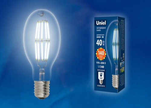 Лампа светодиодная филаментная Uniel E40 40W 6500K прозрачная LED-ED90-40W/DW/E40/CL GLP05TR UL-00003763 в г. Санкт-Петербург  фото 2