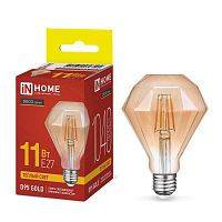 4690612056104 Лампа светодиодная филаментная LED-D95-deco gold бриллиант золотистая 11Вт 230В E27 3000К 1040лм IN HOME 