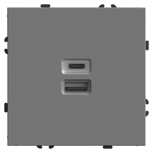Розетка 2-местная USB + Type C (механизм), STEKKER, 250В, 20W, серия Эмили, RST10-5115-10, платиново-серый, soft touch 49957 в г. Санкт-Петербург 