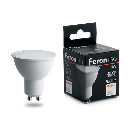 Лампа светодиодная LED 8вт 230в GU10 белый Feron.PRO в г. Санкт-Петербург 