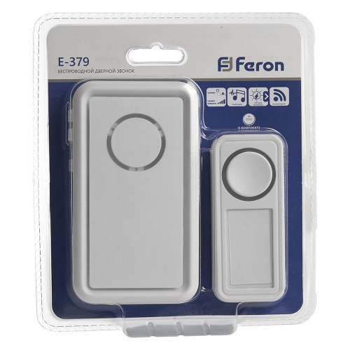 Звонок дверной беспроводной Feron E-379 Электрический 18 мелодий белый с питанием от батареек 41435 в г. Санкт-Петербург  фото 3