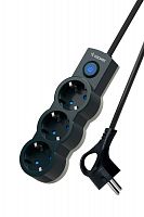 YKsm3m-3g-Z-V10A-B Удлинитель 3х3м с заземл. 10А IP20 2200Вт 220В защ. шторки ПВС 3х1 с выкл. черн. КОСМОС 