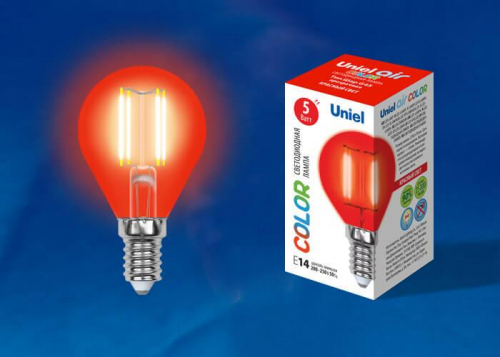 Лампа светодиодная филаментная Uniel E14 5W красная LED-G45-5W/RED/E14 GLA02RD UL-00002985 в г. Санкт-Петербург  фото 2