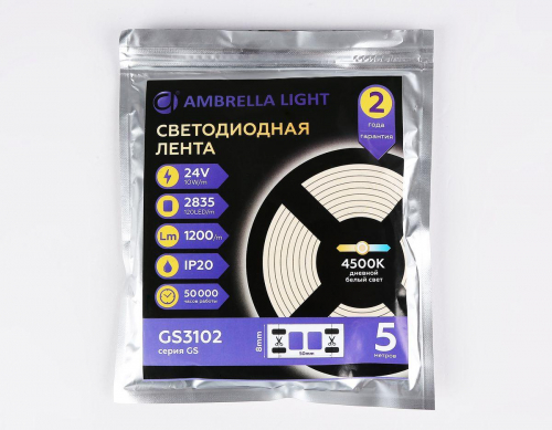 Светодиодная лента Ambrella Light 10W/m 120LED/m 2835SMD дневной белый 5M GS3102 в г. Санкт-Петербург  фото 4