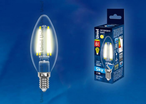 Лампа светодиодная филаментная Uniel E14 6W 3000K прозрачная LED-C35-6W/WW/E14/CL PLS02WH UL-00000199 в г. Санкт-Петербург  фото 2
