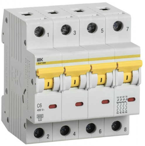 Выключатель автоматический модульный 4п C 6А 6кА ВА47-60M KARAT IEK MVA31-4-006-C в г. Санкт-Петербург 