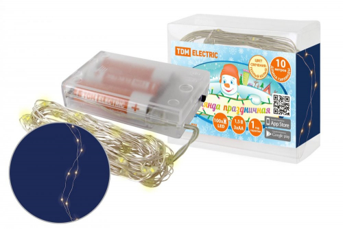 SQ0361-0053 Гирлянда светодиодная "Роса100" 100LED, 10м, 3000К, 3хАА, TDM