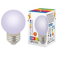 UL-00005808 Лампа светодиодная LED-G45-1W/RGB/E27/FR/С 1Вт шар матовая RGB E27 декоративная (упак. картон) Volpe 