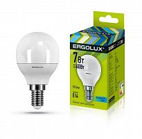 12144 Лампа светодиодная LED-G45-7W-E14-4500K 172-265В "Шар" Ergolux 