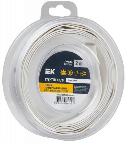 UDR12-012-006-002-K01-T Трубка термоусадочная ТТУ нг-LS 12/6 бел. (уп.2м) IEK 