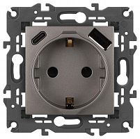 Б0067695 Розетка Elegance 14-4108-16 16A 250В 2P+E защ. шторки с USB type-A+C 3А 5В титан Эра 