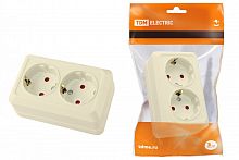 SQ1801-0066 Розетка двойная 2П+З открытой установки с з/ш IP20 16А, слоновая кость "Ладога" TDM