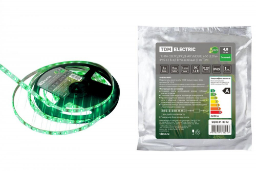 SQ0331-0312 Лента светодиодная SMD2835-60 LED/м-IP65-12 В-4.8 Вт/м-зелёный (5 м) TDM