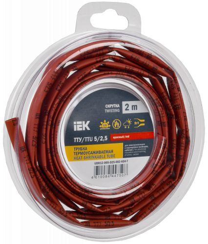 UDR12-005-D25-002-K04-T Трубка термоусадочная ТТУ нг-LS 5/2.5 красн. (уп.2м) IEK 