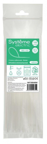 IMT30048W Стяжка кабельная 300х4.8 бел. (уп.100шт) SE 