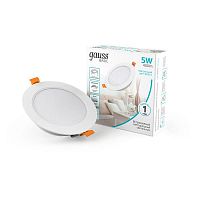 9030420205 Светильник светодиодный Basic Downlight 5Вт 4000К IP20 400лм 170-260В 95х26 круг монтаж бел. GAUSS 