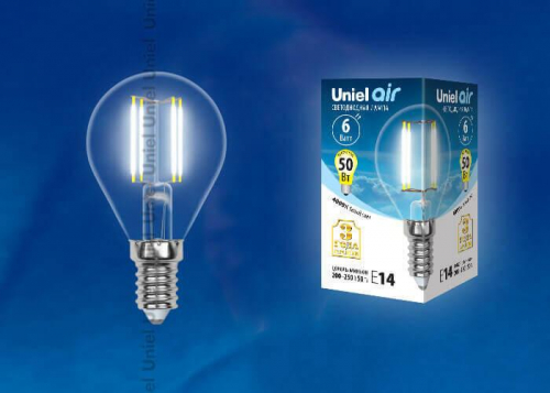 Лампа светодиодная филаментная Uniel E14 6W 4000K прозрачная LED-G45-6W/NW/E14/CL GLA01TR UL-00002207 в г. Санкт-Петербург  фото 2