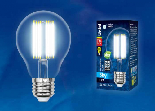 Лампа светодиодная филаментная Uniel E27 17W 4000K прозрачная LED-A70-17W/4000K/E27/CL PLS02WH UL-00004871 в г. Санкт-Петербург  фото 2