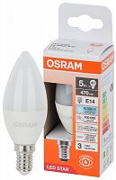 4058075696112 Лампа светодиодная LED Star 5Вт 6500К холод. бел. E14 470лм B угол пучка 200град. 170-250В (замена 40Вт) матов. пластик OSRAM 