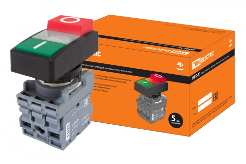 SQ0747-0042 Кнопка двойная MPD13-11С (зеленая/красная-выступающая) (LED) d22мм/24В (I/O)  линза прозрачная TDM