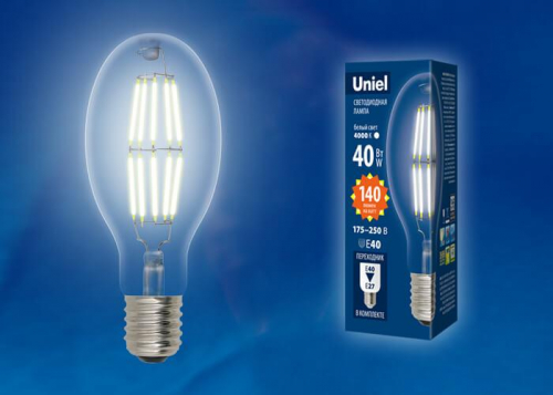 Лампа светодиодная филаментная Uniel E40 40W 4000K прозрачная LED-ED90-40W/NW/E40/CL GLP05TR UL-00003762 в г. Санкт-Петербург  фото 2