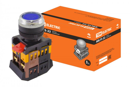 SQ0704-0011 Кнопка ABLFS-22 синий d22мм неон/230В 1з+1р TDM