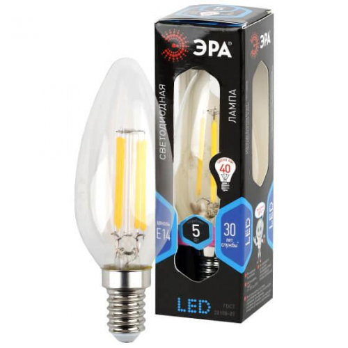 Лампа светодиодная филаментная ЭРА E14 5W 4000K прозрачная F-LED B35-5W-840-E14 Б0043449 в г. Санкт-Петербург  фото 3