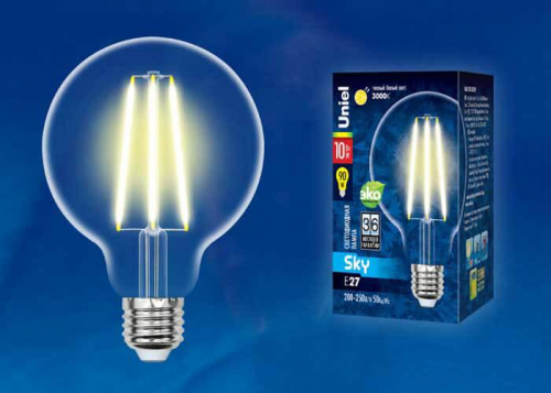 Лампа светодиодная филаментная Uniel E27 10W 3000K прозрачная LED-G95-10W/3000K/E27/CL PLS02WH UL-00004862 в г. Санкт-Петербург  фото 2