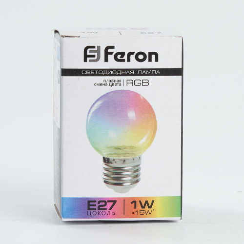 Лампа светодиодная Feron LB-37 Шарик прозрачный E27 1W 230V RGB плавная смена цвета 38132 в г. Санкт-Петербург  фото 5