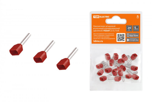 SQ0568-0049 Наконечник штыревой втулочный изолированный (двойной) НШвИ (2) 0.75х8 (20шт) TDM