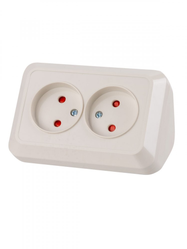 SQ1801-0242 Розетка угловая двойная 2П открытой установки с з/ш IP20 250В 10А сл. кость "Ладога" TDM