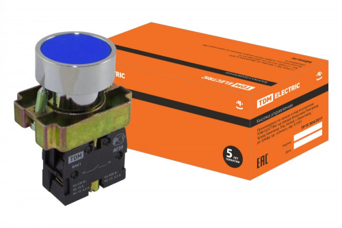 SQ0704-0041 Кнопка BА61 без подсветки синий 1з TDM