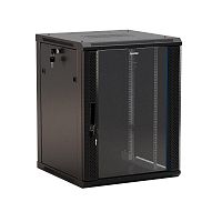 392633 Шкаф настенный TWB-1245-GP-RAL9004 19дюйм 12U 650х600х450мм стеклян. дверь с перфорацией по бокам ручка с замком черн. разобранный Hyperline 