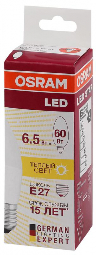 Лампа светодиодная LED Star Classic B 60 6.5W/830 6.5Вт свеча матовая 3000К тепл. бел. E27 550лм 220-240В пластик. OSRAM 4058075134232 в г. Санкт-Петербург  фото 2