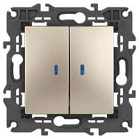 Б0034240 Выключатель 2-кл. СП Elegance 14-1105-04 10А IP20 250В 10AX с подсветкой механизм шампань Эра 