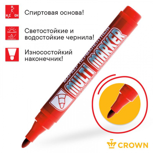 Маркер перманентный "Multi Marker" 3мм пулевидный крас. Crown Б0048241 в г. Санкт-Петербург  фото 3