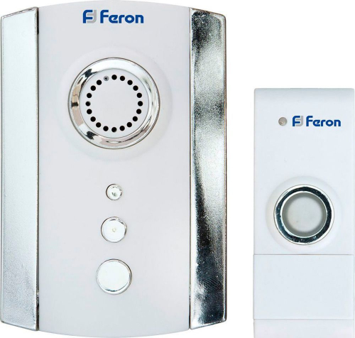 Звонок дверной беспроводной Feron Е-368  Электрический 35 мелодий белый хром с питанием от батареек 23675 в г. Санкт-Петербург 