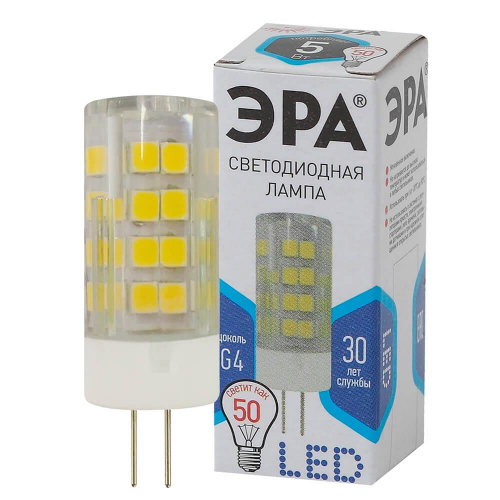Лампа светодиодная ЭРА G4 5W 4000K прозрачная LED JC-5W-220V-CER-840-G4 Б0027858 в г. Санкт-Петербург  фото 2