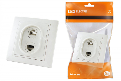 SQ1814-0023 Розетка телефонная RJ11 + компьютерная RJ45 белая "Таймыр" TDM