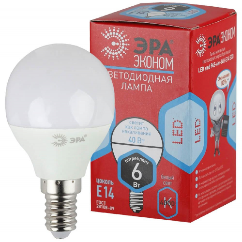 Лампа светодиодная ЭРА E14 6W 4000K матовая ECO LED P45-6W-840-E14 Б0019077 в г. Санкт-Петербург  фото 3