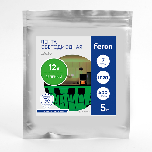Светодиодная COB лента Feron LS630, 400SMD(2110)/ 7Вт/м 12V 5000*3*1.8мм зеленый, IP20 48951 в г. Санкт-Петербург  фото 3