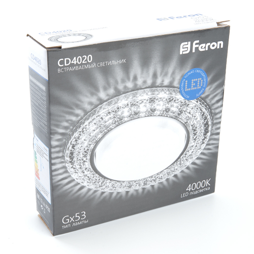 Светильник встраиваемый с белой LED подсветкой Feron CD4020 потолочный GX53 без лампы прозрачный 29473 в г. Санкт-Петербург  фото 4