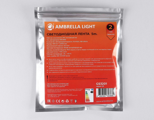 Светодиодная лента Ambrella Light 14,4W/m 180LED/m 2835SMD теплый белый 5M GS3201 в г. Санкт-Петербург  фото 2