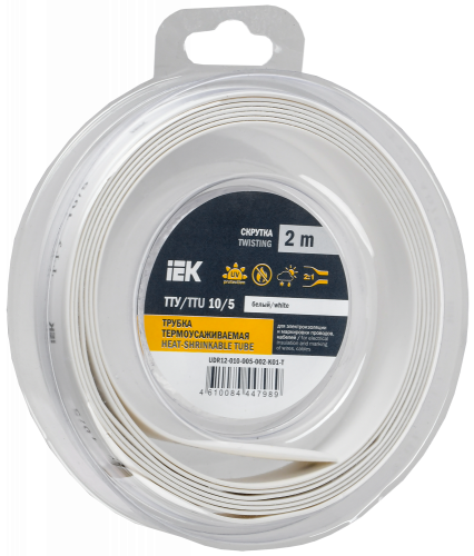 UDR12-010-005-002-K01-T Трубка термоусадочная ТТУ нг-LS 10/5 бел. (уп.2м) IEK 