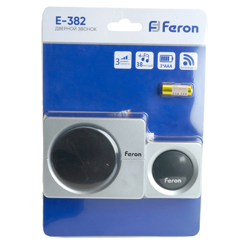 Звонок дверной беспроводной Feron E-382 Электрический 38 мелодий серебро, черный с питанием от батареек и от сети через USB 48923 в г. Санкт-Петербург  фото 10