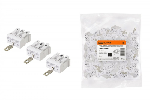 SQ0510-0110 Клемма пружинная соединительная КСПнз3-L+N+PE, 16 A, с монтажной ножкой и заземлением под винт TDM