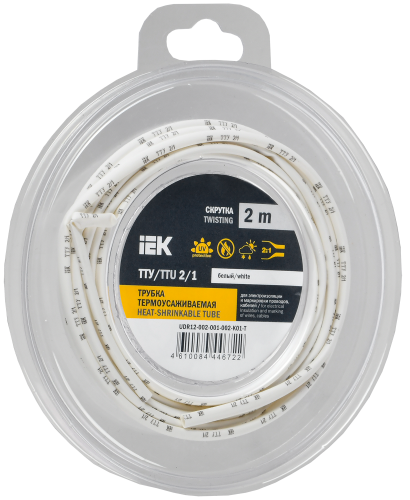 UDR12-002-001-002-K01-T Трубка термоусадочная ТТУ нг-LS 2/1 бел. (уп.2м) IEK 